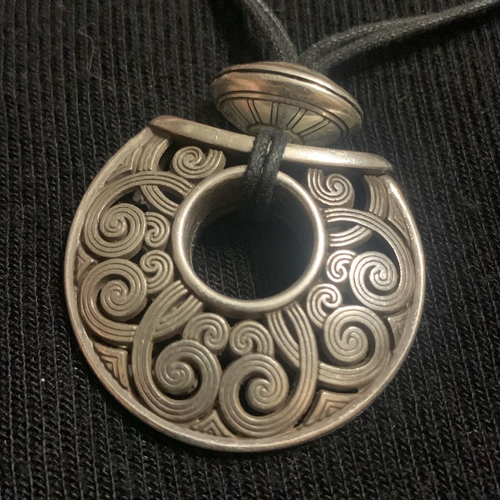 Brighton Large Silver Filigree Puffed Scrolled pendant necklace - Picture 2 of 7